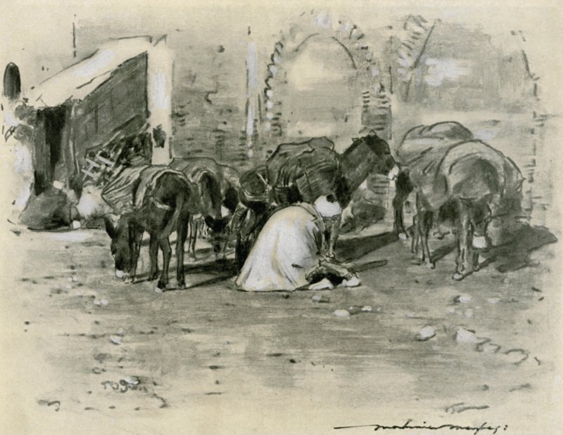 Straatscène in Tanger door Mortimer Ludington Menpes