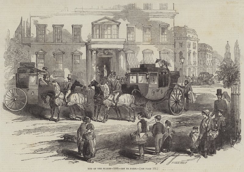 Einde van het seizoen, 1846, op weg naar Parijs door Myles Birket Foster