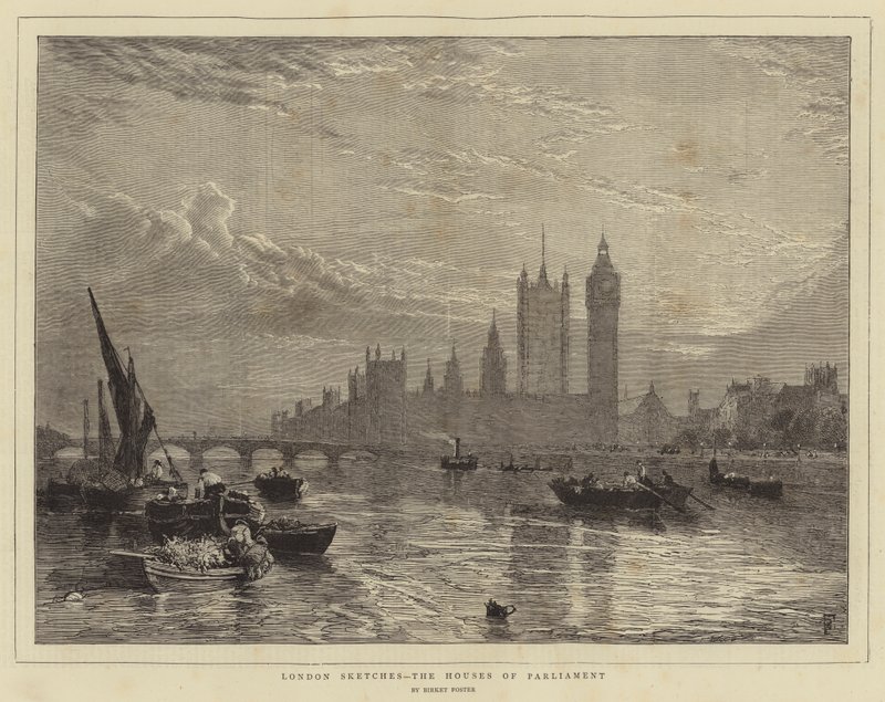 Londense schetsen, het Parlement door Myles Birket Foster