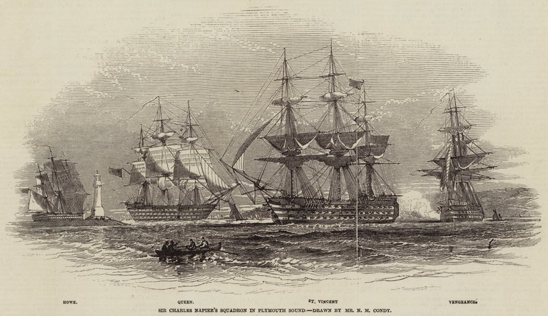 Het Eskader van Sir Charles Napier in Plymouth Sound door Nicholas Matthews Condy