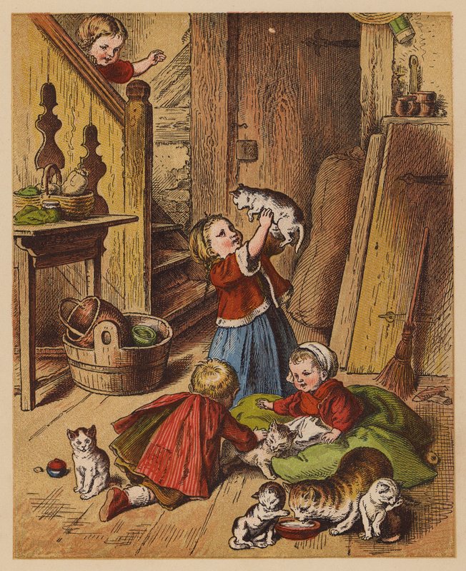 Kleine kittens (kleur litho) door Oskar Pletsch