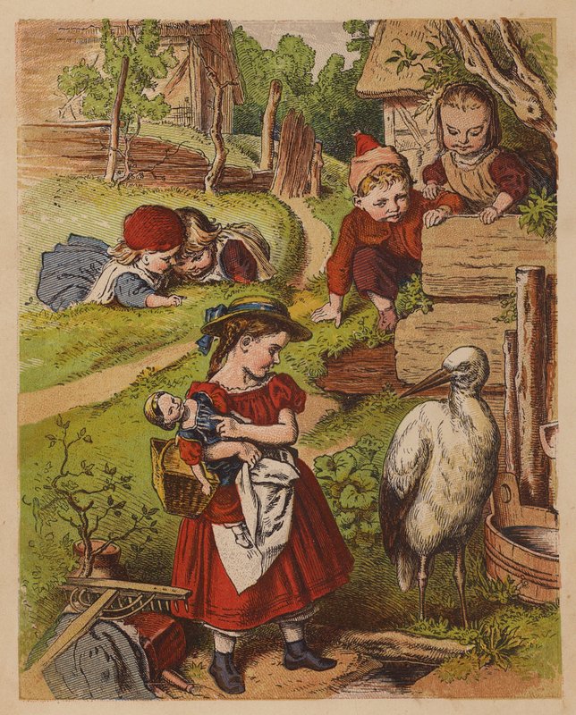 Meneer Ooievaar (kleur litho) door Oskar Pletsch