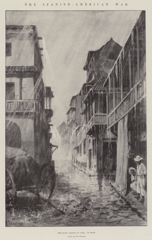 De Spaans-Amerikaanse oorlog, het regenseizoen in Cuba, in de stad door Paul Frenzeny