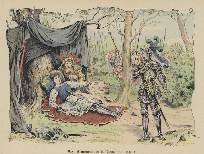 De Chevalier de Bayard stervend op het slagveld in Italië, 1524 door Paul de Semant