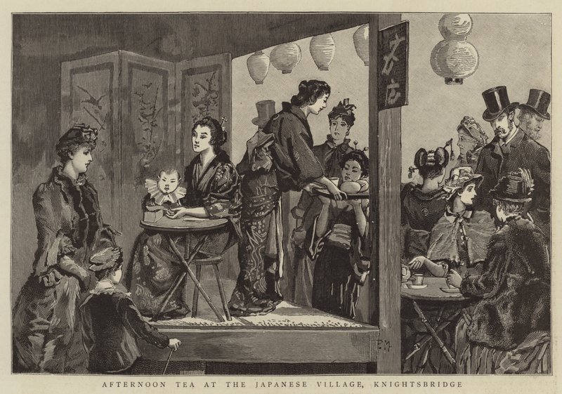 Middagthee in het Japanse Dorp, Knightsbridge door Percy Macquoid