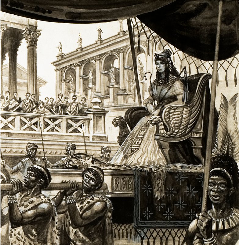 Cleopatra gedragen op een draagstoel door Peter Jackson