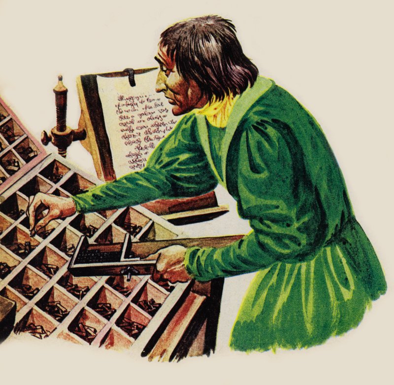 Een van William Caxtons zetters door Peter Jackson