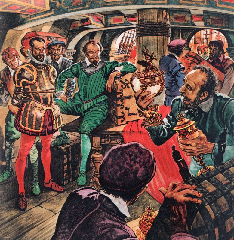 Sir Francis Drake in zijn hut door Peter Jackson