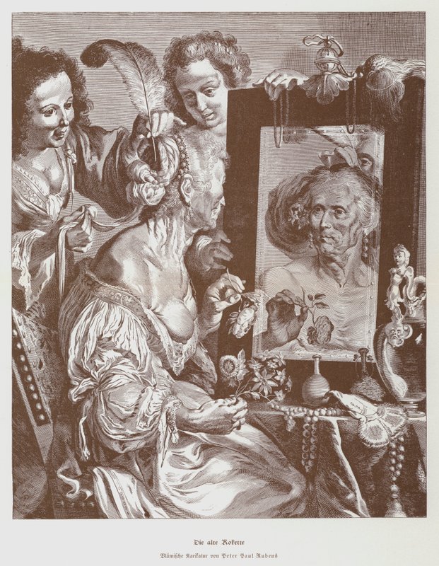 De Oude Coquette, ca. 1630 (litho) door Peter Paul (after) Rubens