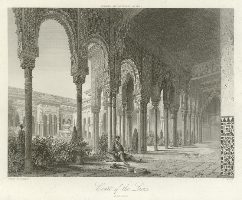 Hof van de Leeuwen, Alhambra, Granada, Spanje door Philibert Joseph Girault de Prangey