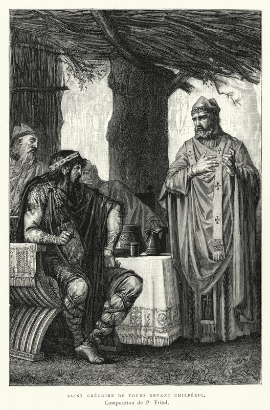 Saint Gregoire De Tours Devant Chilperic (gravure) door Pierre Fritel