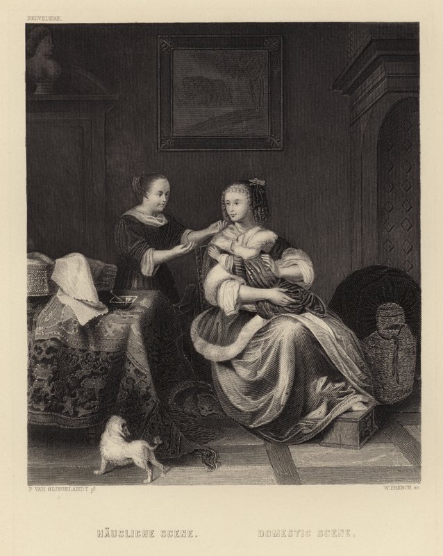 Huiselijke scène door Pieter Cornelisz van Slingelandt