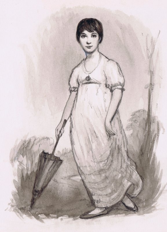 De jonge Jane Austen (potlood en aquarel) door Ralph Bruce