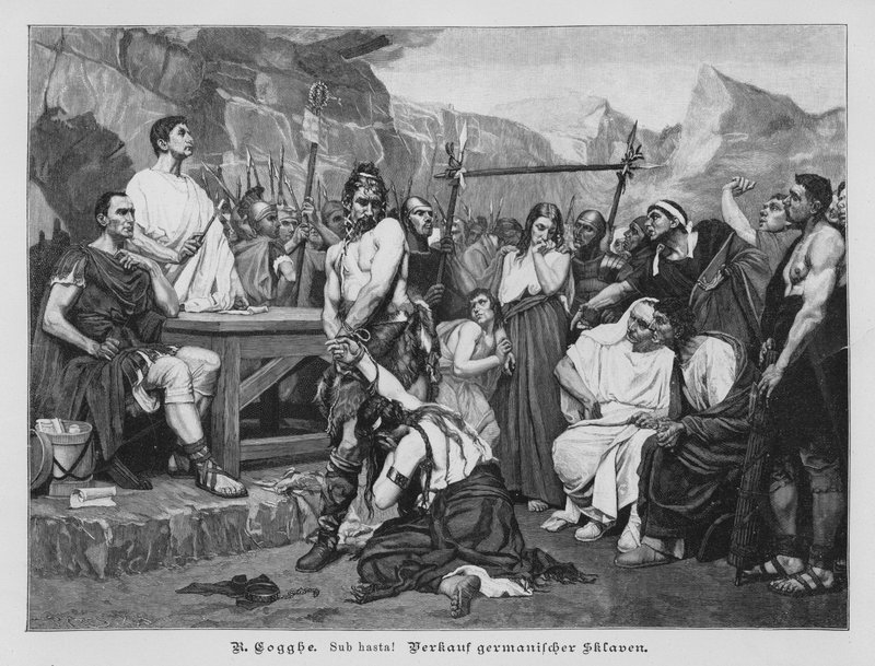 Verkoop van Germaanse slaven (gravure) door Remy Cogghe