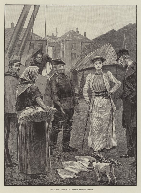 Een goedkope partij, schets in een Frans vissersdorp door Richard Caton Woodville junior