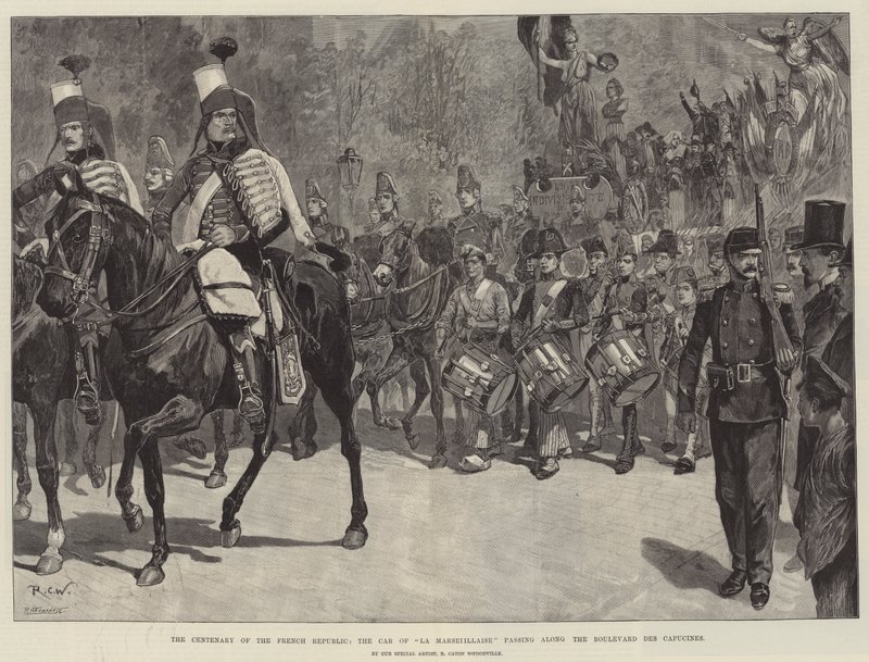 Het eeuwfeest van de Franse Republiek, de wagen van La Marseillaise passeert langs de Boulevard des Capucines door Richard Caton Woodville junior