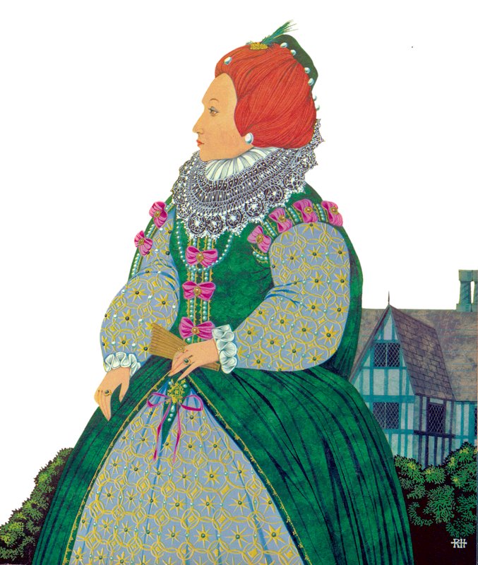 Koningin Elizabeth I (kleurenlitho) door Richard Hook