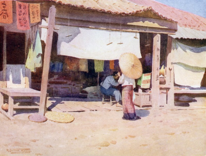 In de Bazaar, Bhamo door Robert George Talbot Kelly