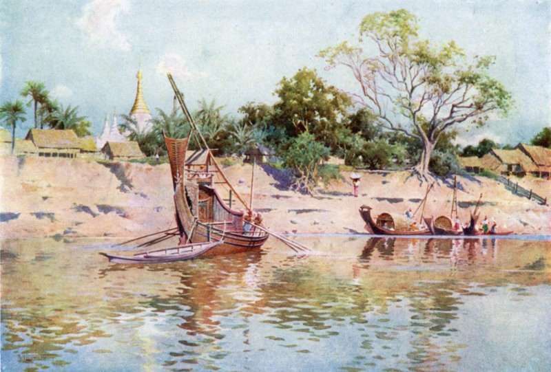 De Irrawaddy Oevers bij Myin-gyan door Robert George Talbot Kelly
