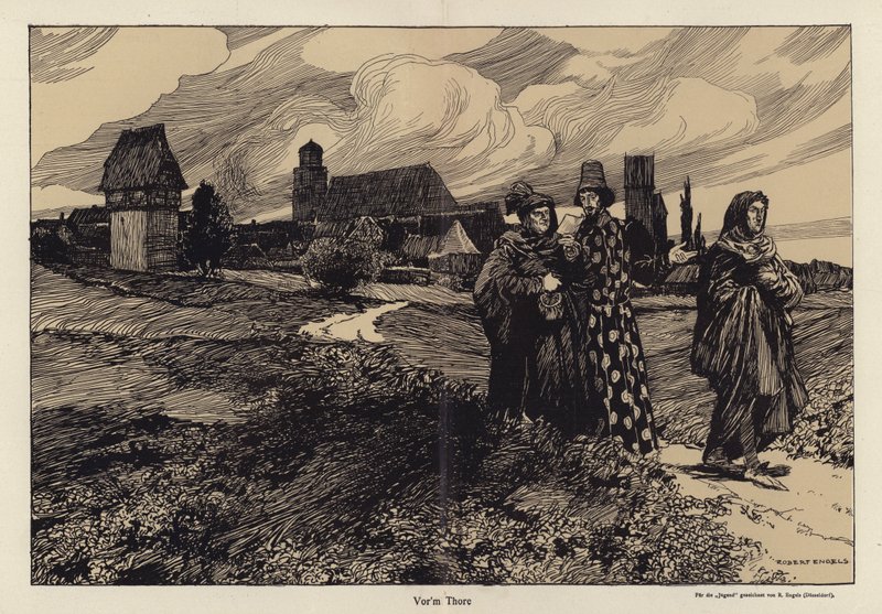 Voor de Poort (litho) door Robert Engels