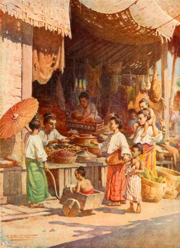 Op een Birmaanse bazaar door Robert George Talbot Kelly