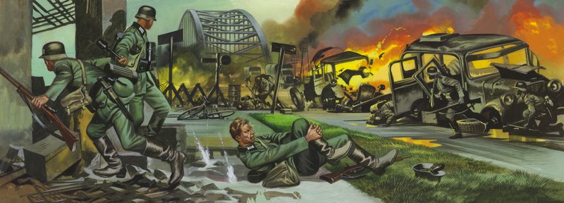 De Slag om Arnhem (gouache op papier) door Ron Embleton