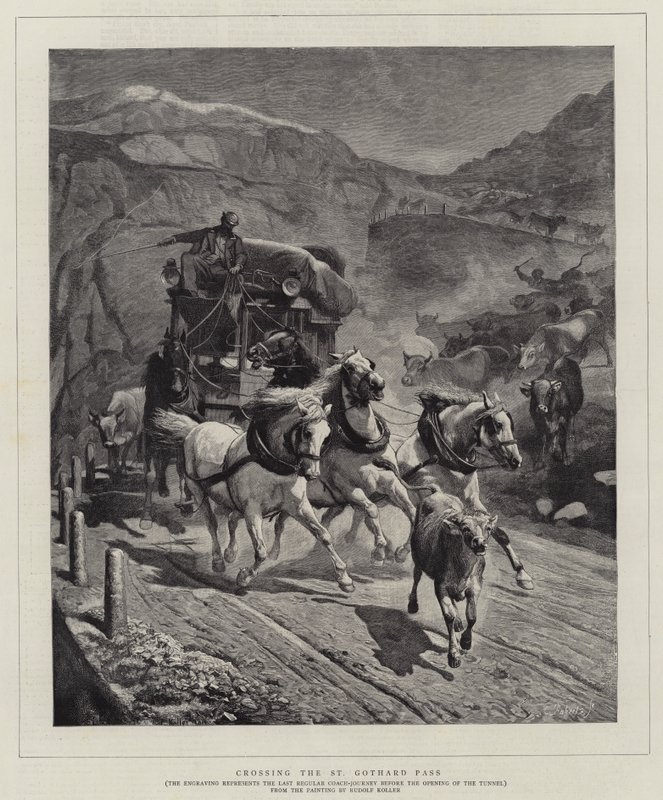 De oversteek van de St. Gotthardpas door Rudolf Johann Koller