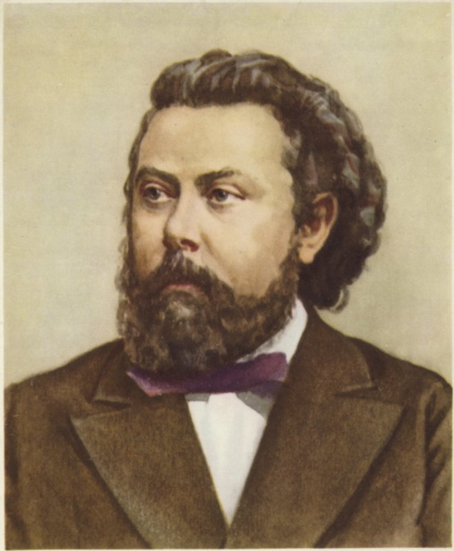 Portret van Modest Moessorgski door Russian School