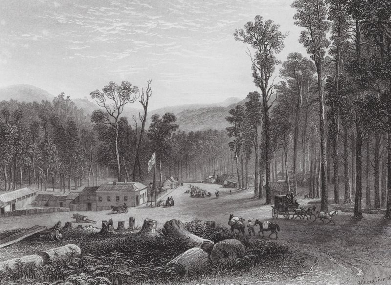 Australië: Marysville, Victory (gravure) door Samuel (after) Prout