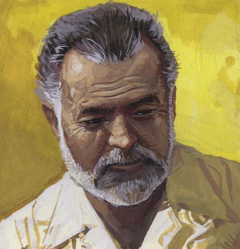 Ernest Hemingway (gouache op papier) door Severino Baraldi