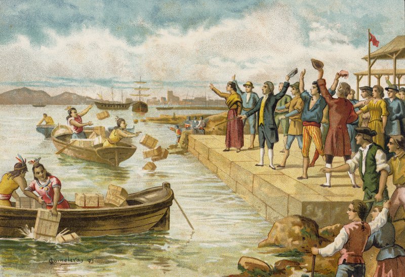 De Boston Tea Party, 1773 door Spanish School
