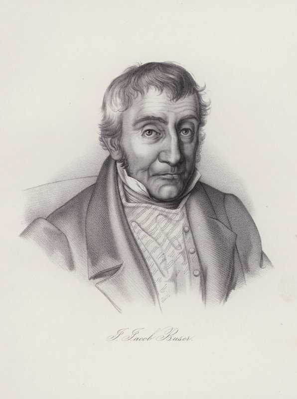 Johann Jakob Buser, Zwitsers politicus (gravure) door Swiss School
