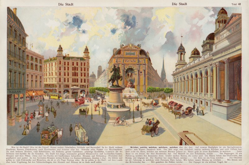 De stad (chromolitho) door Swiss School