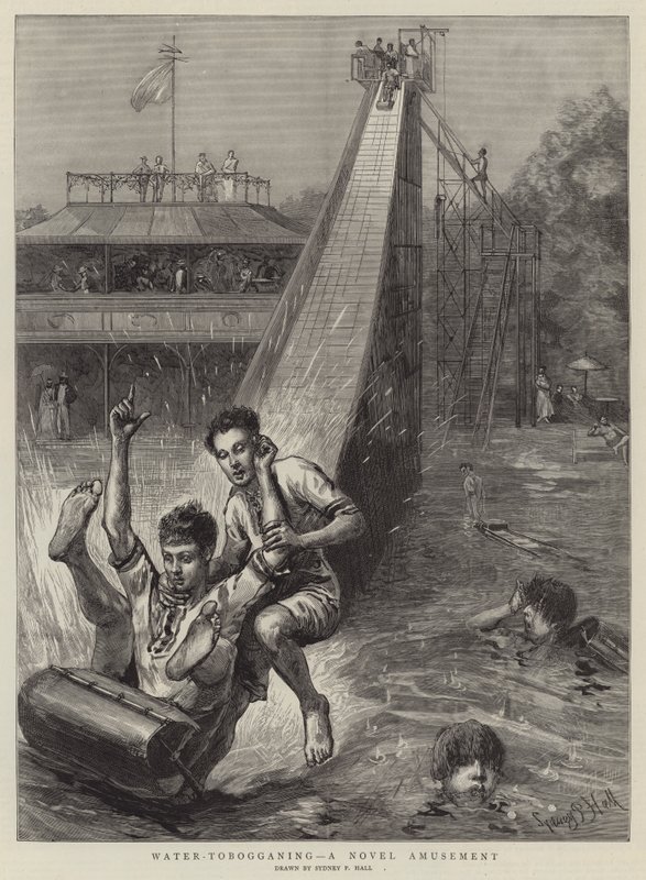 Water-tobogganing, een nieuwe amusement door Sydney Prior Hall