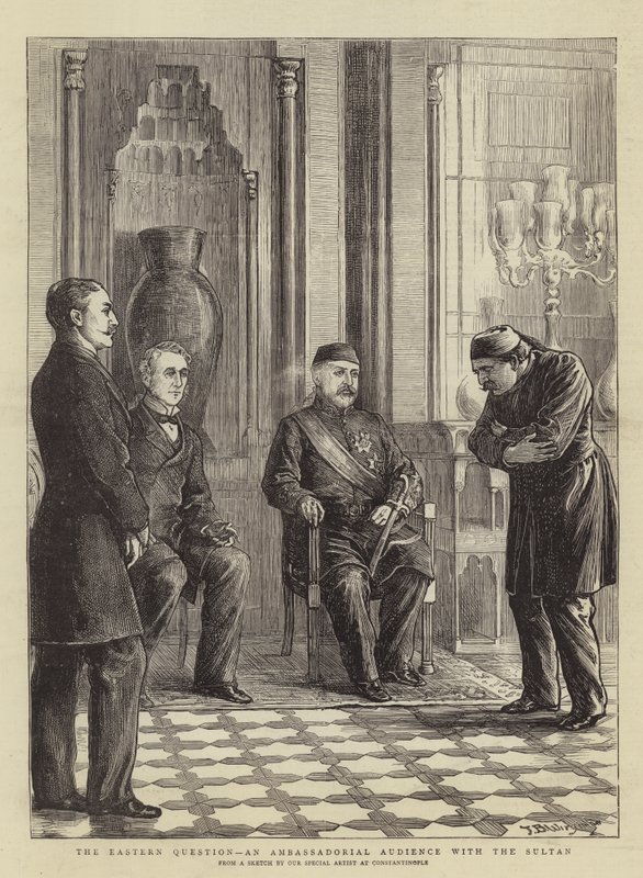 De Oosterse Kwestie, een Ambassadeursontmoeting met de Sultan door Theodore Blake Wirgman