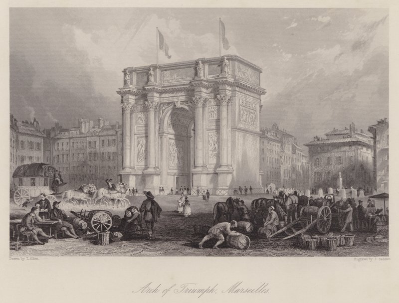 Triomfboog, Marseille (gravure) door Thomas (after) Allom