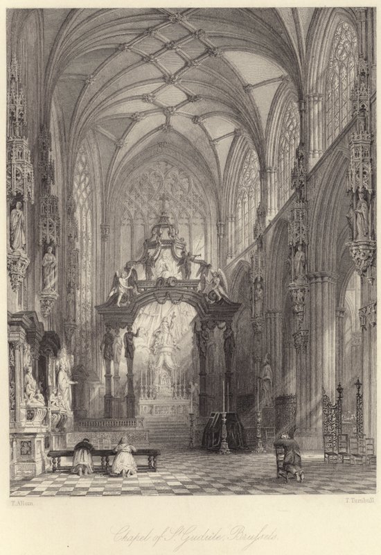Kapel van Sint-Goedele, Brussel (gravure) door Thomas (after) Allom