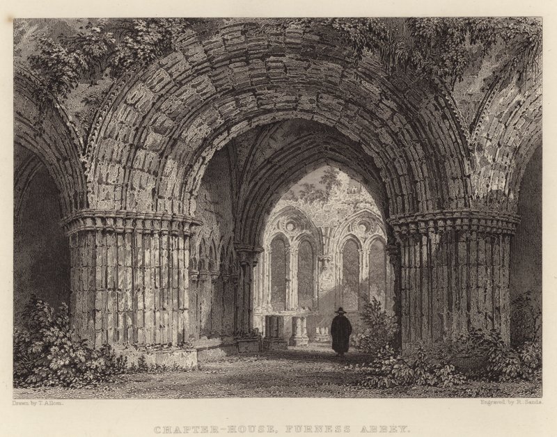 Kapittelhuis, Furness Abbey (gravure) door Thomas (after) Allom