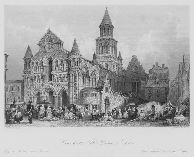 Kerk van Notre Dame, Poitiers (gravure) door Thomas (after) Allom