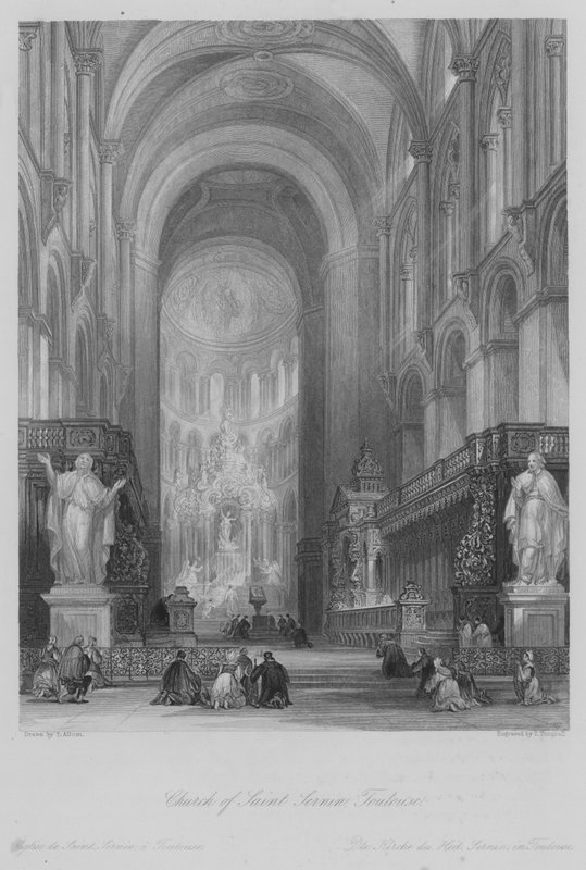 Kerk van Saint Sernin, Toulouse (gravure) door Thomas (after) Allom