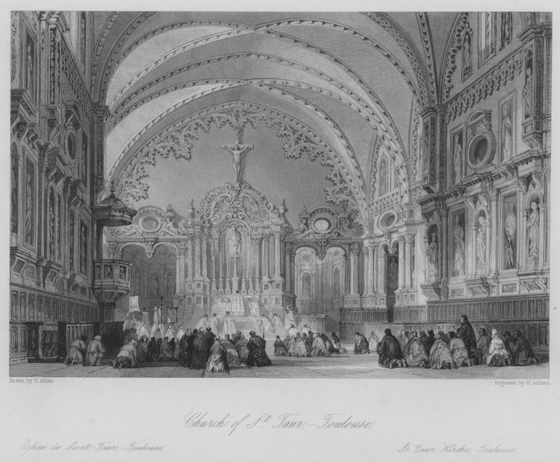 Kerk van St Taur, Toulouse (gravure) door Thomas (after) Allom