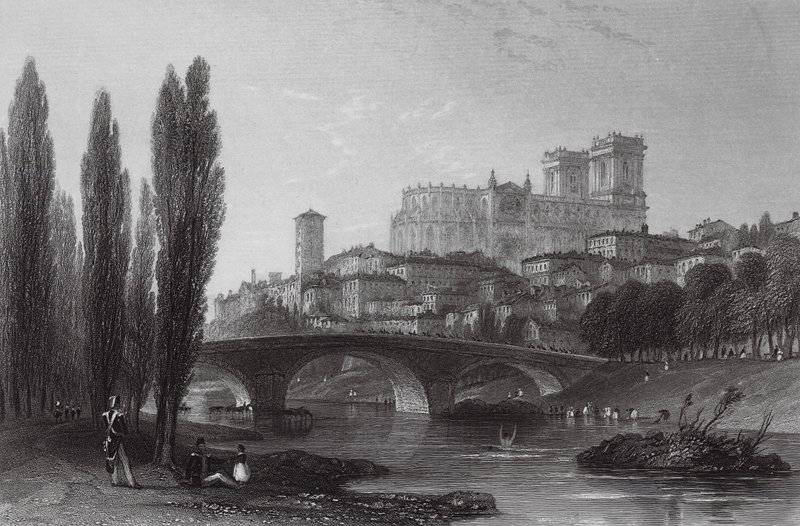 Stad van Auch, Pyreneeën (gravure) door Thomas (after) Allom