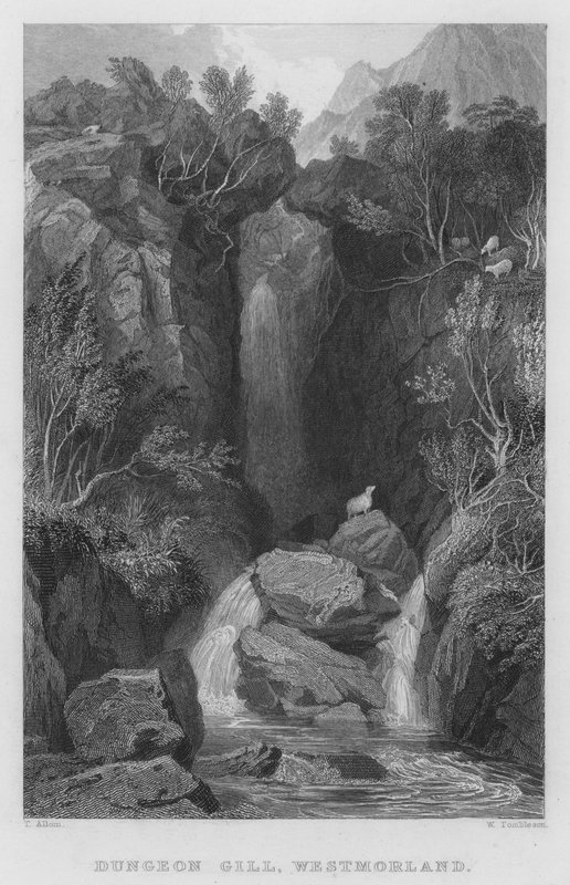 Dungeon Gill, Westmorland (gravure) door Thomas (after) Allom