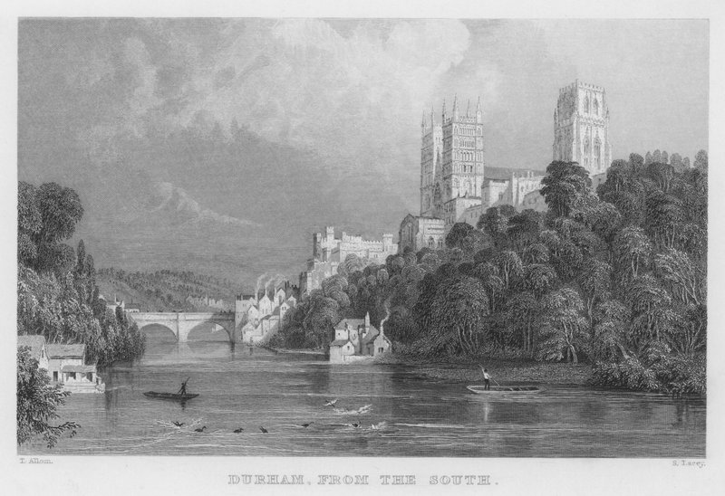 Durham, vanuit het zuiden (gravure) door Thomas (after) Allom