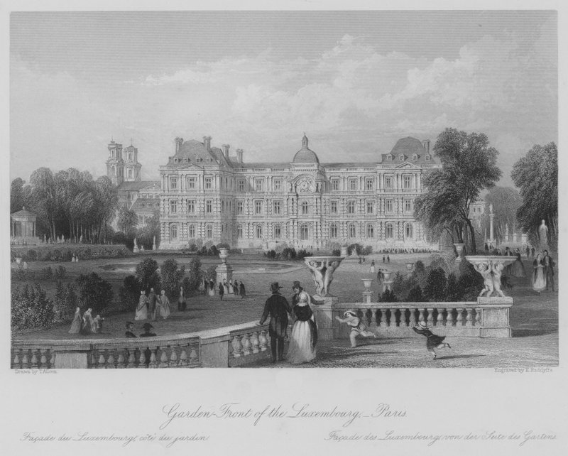 Tuinzijde van het Luxemburg, Parijs (gravure) door Thomas (after) Allom