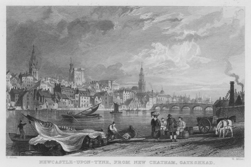 Newcastle-upon-Tyne, vanaf New Chatham, Gateshead door Thomas (after) Allom