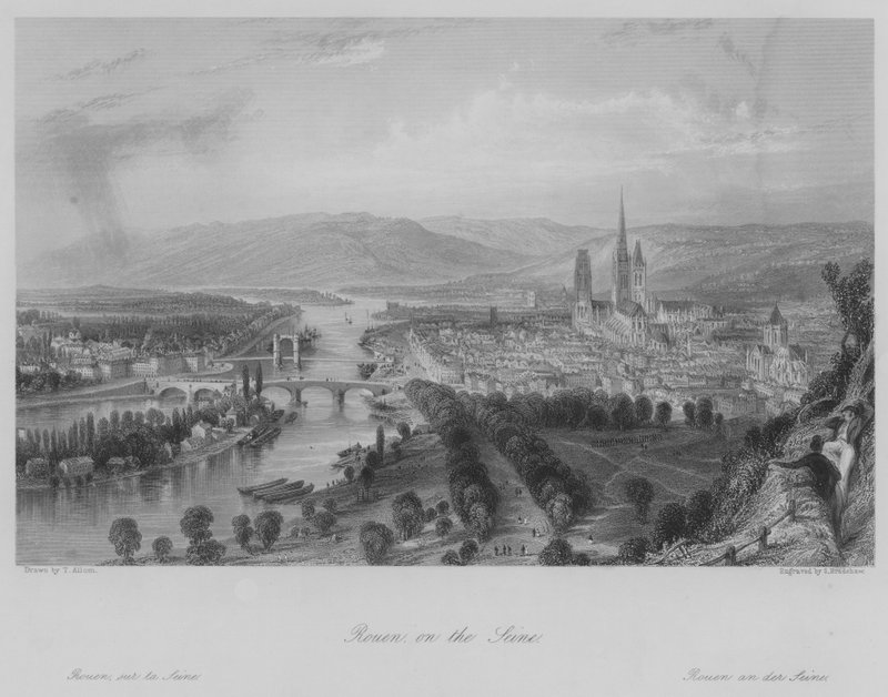 Rouen, aan de Seine (gravure) door Thomas (after) Allom