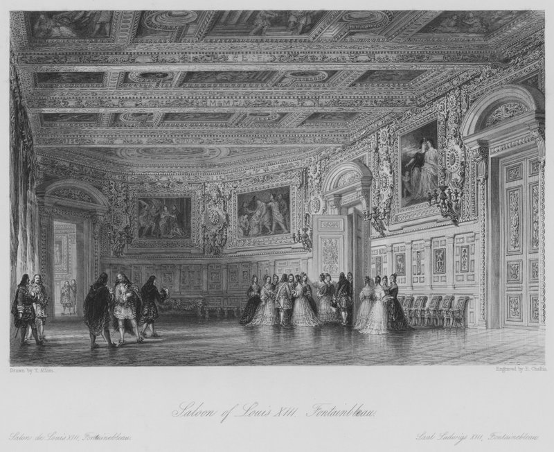 Salon van Lodewijk XIII, Fontainebleau (gravure) door Thomas (after) Allom