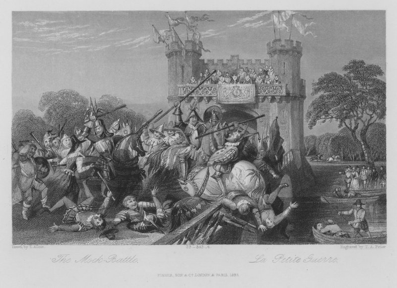 De Schijngevecht (gravure) door Thomas (after) Allom