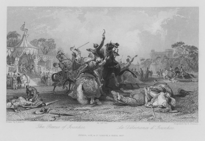 De redding van Ivanhoe door Thomas (after) Allom